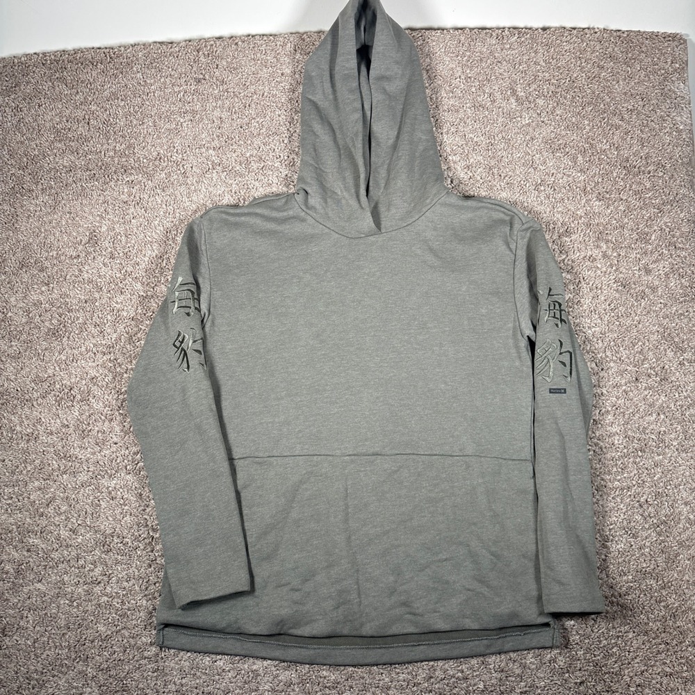Hurley Women's Kanji Graphic Sleeve Embroidered Pullover Hoodie Grey Large
